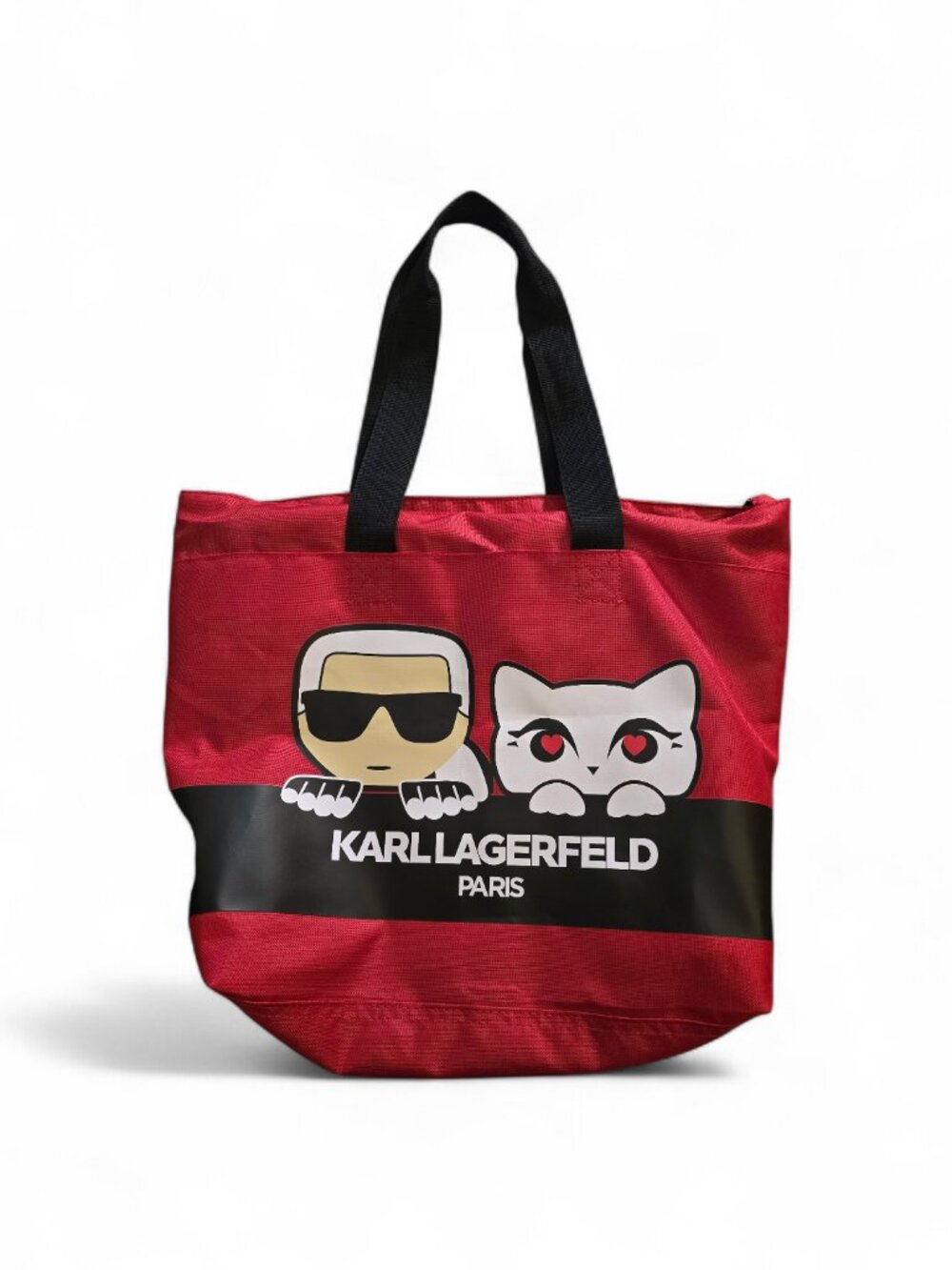 Karl Lagerfeld Paris Canvas Tote Red Black Choupette Cat Graphic Large Handbag